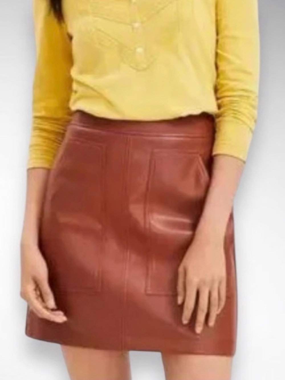 New LOFT Chestnut Brown Faux Leather Mini Skirt, Sz 12P